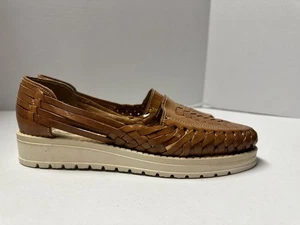 Artesanias Itzel Mexican Woven Brown Leather Huaraches Sandals Women Sz 8.5 - Picture 1 of 8
