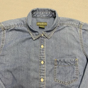 Camisa Eddie Bauer Mujer Mediana Azul Denim Cambray Abotonada Manga Larga - Imagen 1 de 9