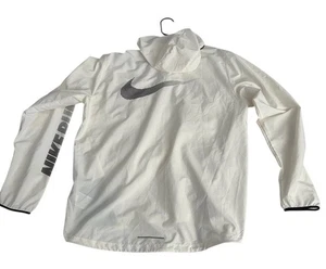 Nike Running Windbreaker Jacket Men’s Large White Hooded Full Zip Lightweight - Picture 1 of 8