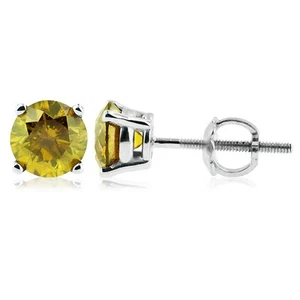 Pendientes de oro de 14 k con diamantes extraídos en tierra corte redondo VS2 amarillo de 0,64 ctw - Imagen 1 de 2