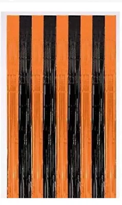 Decoración de cortina con flecos de puerta naranja y negro para fiesta de Halloween Foto 1 de 3
