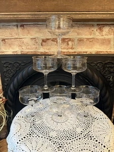 Vtg Lenox MOONSPUN Champagne/Sherbet Etched Crystal Glasses Set 6 Platinum Trim - Picture 1 of 9