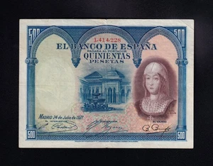 F.C. 500 PESETAS 1927 , MBC- , SELLO SECO ESTADO ESPAÑOL . - Picture 1 of 2