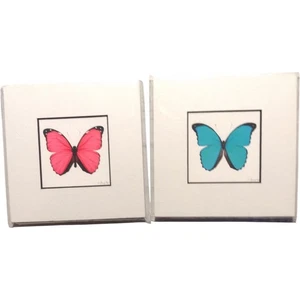 Miniatura 2 Pinturas Mariposa Morpho Rosa y Azul Sobre Lienzo Mate 2.5" Firmadas - Imagen 1 de 13