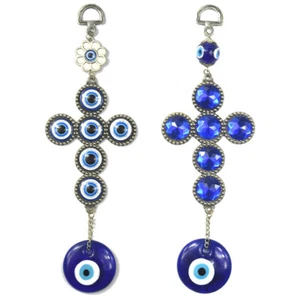 Turkish Blue Evil Eye Cross Amulets Lucky Charms Car Wall Hanging Pendants Decor - Picture 1 of 18