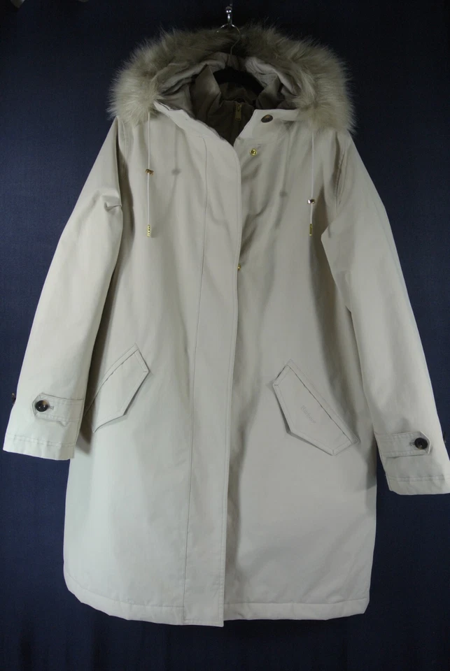 NWD, Barbour Braan Waterproof Faux Fur Trim Hooded Parka In Mist Size 12 #C4624 - Image 1 of 4