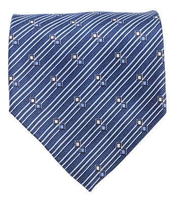 Corbata vintage Barrington para hombre 100 % seda satinado estampado geométrico azul 60 x 4 Foto 1 de 3
