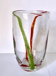 One Hand Blown Artland Drinking Glasses w/ Green and Red Swirl - Picture 1 of 3