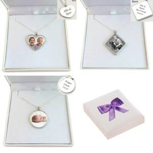 Personalised Necklace with Photo and Engraving. Sterling Silver Necklace Chain. - Picture 1 of 9