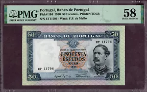PORTUGALIA 50 ESCUDOS Banknot 1960 Stan II aUNC qFDS S/N ET11796 WPM 164 58EPQ - Zdjęcie 1 z 2