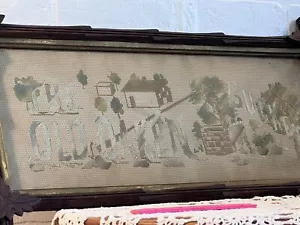 Antico campionatore ricamo lavoro perforato carta perforata "Il vecchio secchio rovere" - Foto 1 di 15