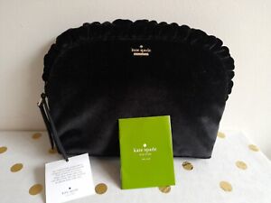 NEW Kate Spade Small Black Briar Lane Ruffle Velvet Cosmetic Clutch Bag