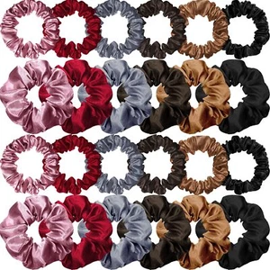 24 Pieces Satin Hair Scrunchies Silk Elastic Bands Skinny Hair Ties Ropes Pon... - Picture 1 of 7