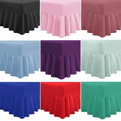 Valance Fitted Sheet Pleated Style Plain Dyed Polycotton Single Double King Set