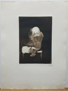 Gaston Orellana (Chilean, b.1933) Vintage S/N Etching "Anciano Sobre El Banco" - Picture 1 of 5