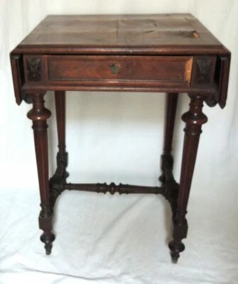 Petite table de couture à 2 rabats, chêne et acajou, Louis 16, à restaurer - Photo 1/4