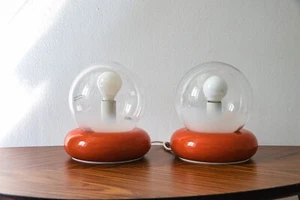 Set of 2 Rare TARGETTI SANKEY Orange TEMPTATION Globe Table Lamp Space Age 70s - Picture 1 of 16