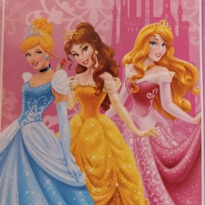 Disney Princess Beach Towel 100% Cotton Cinderella Belle Aurora Pink Blue Design - Picture 1 of 4