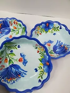 Pioneer Woman set of 3 Delaney Dip Bowl Blue Floral Scalloped Edge Melamine - Picture 1 of 5