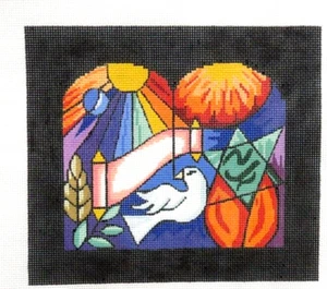 E Peterson / Roberts Judaic Heritage Tefillin Bag Handpainted Needlepoint Canvas - Picture 1 of 1