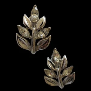 Krone Trifari Ohrclips Strass Blatt Vintage Floral silberfarben MCM  - Bild 1 von 21