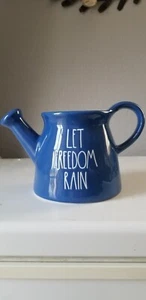 LET FREEDOM RAIN Ring New Rae Dunn Watering Can Blue White LL Patriotic Ceramic - Picture 1 of 3