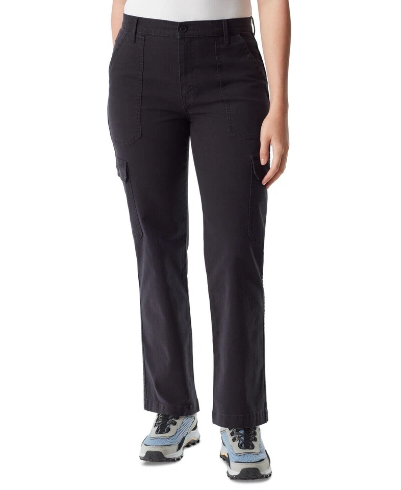 BASS OUTDOOR High-Rise Canvas Cargo Pants Womens 12 Black Zip Fly Button Closure