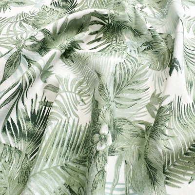 Cotton Fabric - Green Tropical Palm Leaf on Ivory - Craft Dress Fabric Material - Image 1 of 4