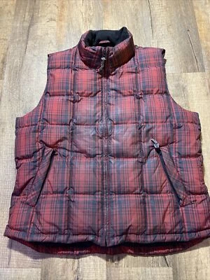 Eddie Bauer Puffer Vest Mens Large Red Plaid Goose Down Filled Full Zip Outdoors - Image 1 of 4