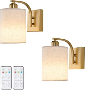 Gold Rechargeable Battery Operated Wall Sconces Set of 2 with Remote, Wireless - Picture 1 of 7
