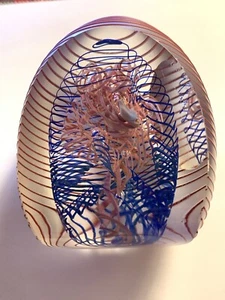 Henry Summa Paperweight Egg Shape Cut Away 4 1/2” Signed #05-55 Blue Pink Red - Picture 1 of 8