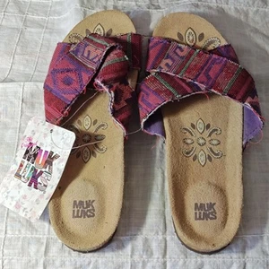 Muk Luks Flip Flop Cross Sandals Multi Color Fabric Boho SW Aztec Size Wm 8M - Picture 1 of 8