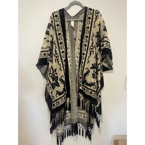NWT Free People Nightbird Velvet Burnout Kimono Duster Black Combo One Size - Picture 1 of 10
