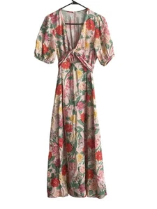 Old Navy Women’s Fit &Flare Floral Linen Blend Twist Front Maxi Dress Med Boho - Picture 1 of 8