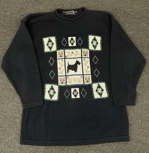 Acorn Pure Cotton Scotty Dog Embroidered Navy Blue  Sweater Medium - Picture 1 of 7