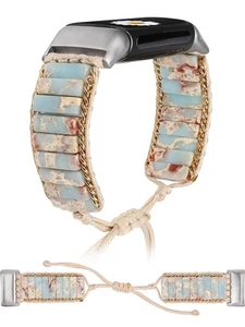 NUEVO EN PAQUETE W-RARA Pulsera Piedra Boho Compatible con Fitbit Charge 6 y Charge 5 Bandas - Imagen 1 de 4