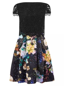 NWT Oasis 2 in 1 Floral Lace Layer Dress UK 10 Fit & Flare Skater Party Occasion - Picture 1 of 11