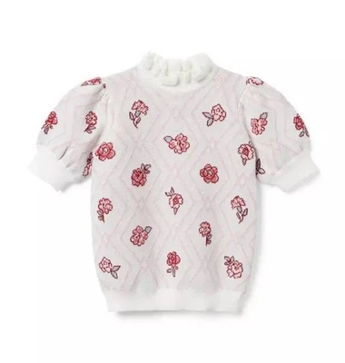 Janie и Jack девочек цветочный Argyle Puff рукав свитер Топ Cottagecore гранола - Изображение 1 из 4