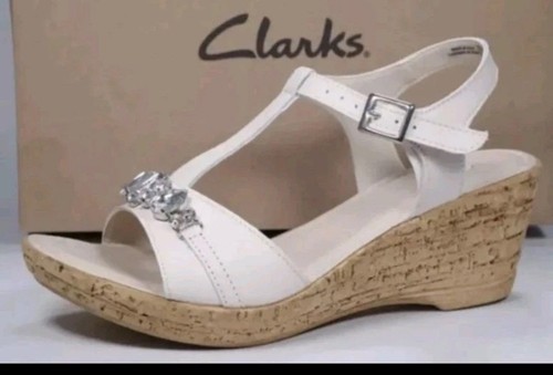 Sandali Clarks Shireen Ray donna bianco sporco pelle zeppa taglia UK 7 D EUR 41