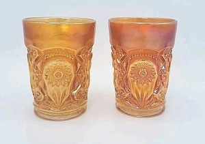 Set of 2 Vintage Imperial Marigold Carnival Glass Daisy Tumblers - Picture 1 of 8