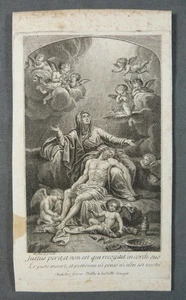 Gravure 17e siècle PIETA par P. Mignard, Eau-Forte Ancienne image pieuse - Picture 1 of 6