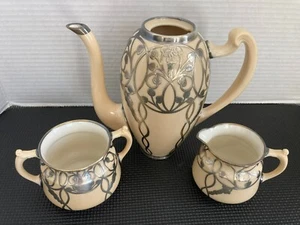 ANTIQUE  LENOX STERLING SILVER OVERLAY 3 PIECE TEA SET - Picture 1 of 9