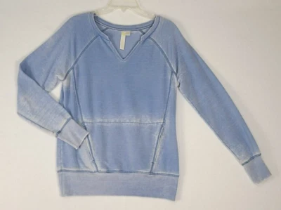 Camisa Pullover Desteñida Té Verde Para Mujer Talla M Manga Larga Azul Cuello Informal  Foto 1 de 4