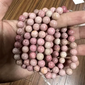 RHODONITE Beaded Stretch Bracelet - Natural Gemstone Round 8mm Beads - Picture 1 of 1