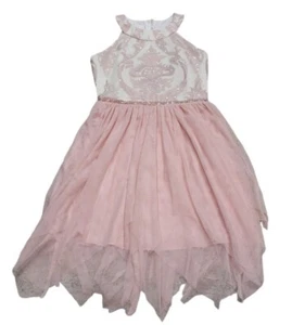Seltene Ausgaben Mädchen Kleid Größe 14 rosa Pailletten Blumenmuster Fee Saum Perlentaille Tüll - Bild 1 von 4