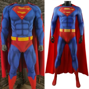 52 Muscle Superman Jumpsuit Cosplay Bodysuit Cloak Costume Adult Kids Halloween - Picture 1 of 20