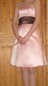 BEAUTIFUL BONED STRAPLESS PEACH SATIN LOOK PROM BRIDESMAID DRESS UK SZ 8 - Picture 1 of 6