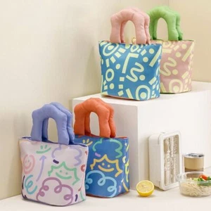 Portable Food Bags Smiling Face Big Eyes Doodle Cooler Bag for Outdoor Office - Picture 1 of 11