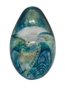 "Pisapapeles vintage dorado azul verdoso huevo 2,5"" fiesta ligera fecha 1997" - Imagen 1 de 8