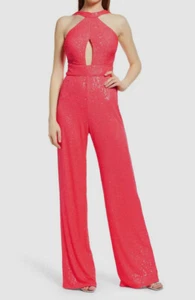 $269 Sho by Tadashi Shoji Women's Pink Sequined Halter Neck Jumpsuit Size 4 - Picture 1 of 5
